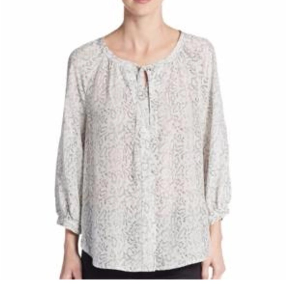 Joie Cream and Gray Textured 100% Silk Blouse NWOT
